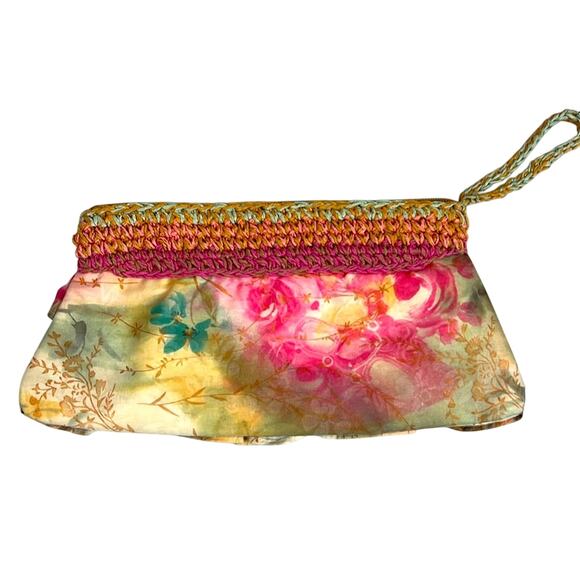 Cappelli Straw World Women’s Ruffled Clutch Purse | Floral | Straw Multicolor - Picture 2 of 7